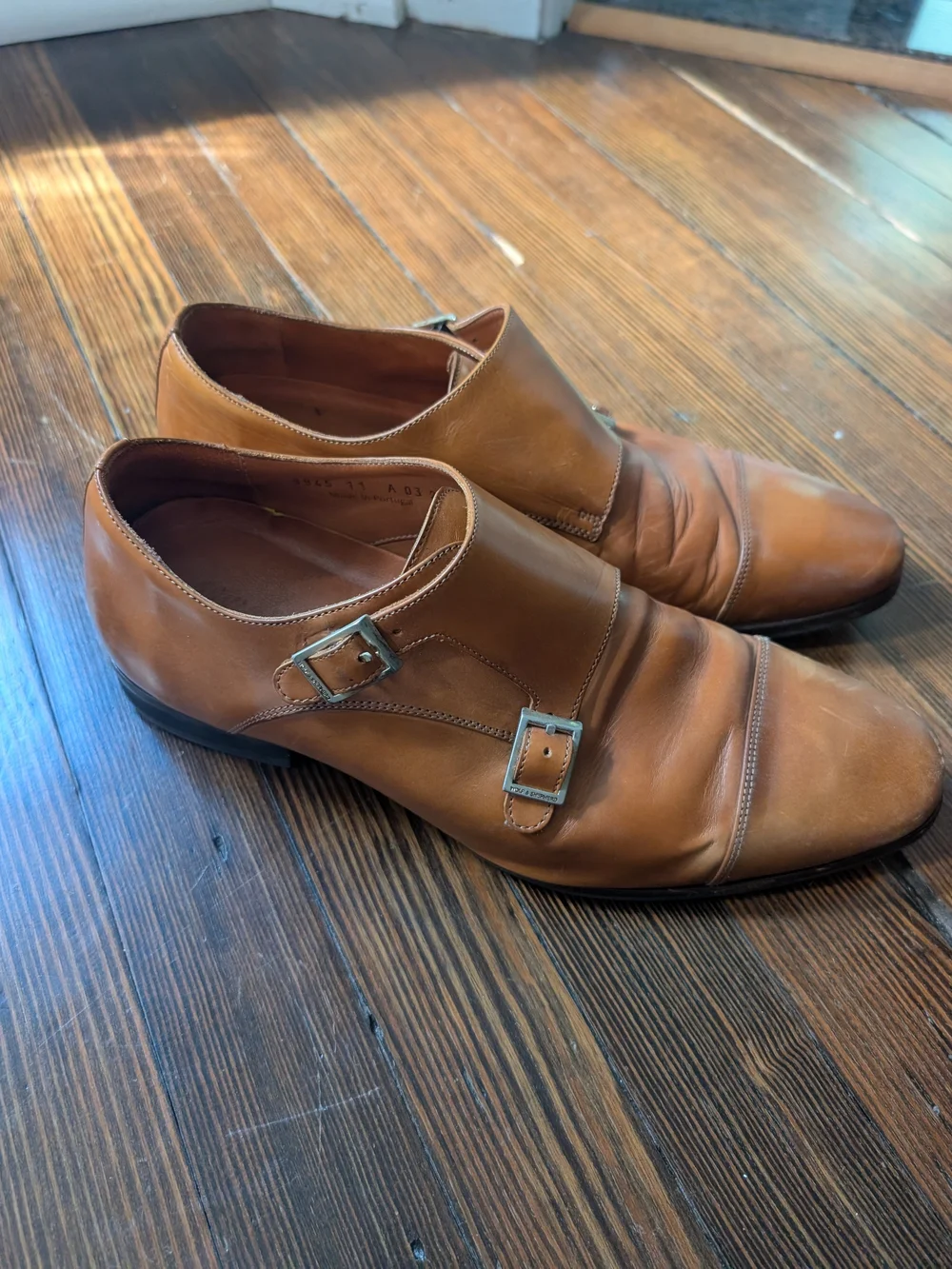 Wolf & Shepherd Men's Size 11 Tan Leather Double Monk Strap Shoes